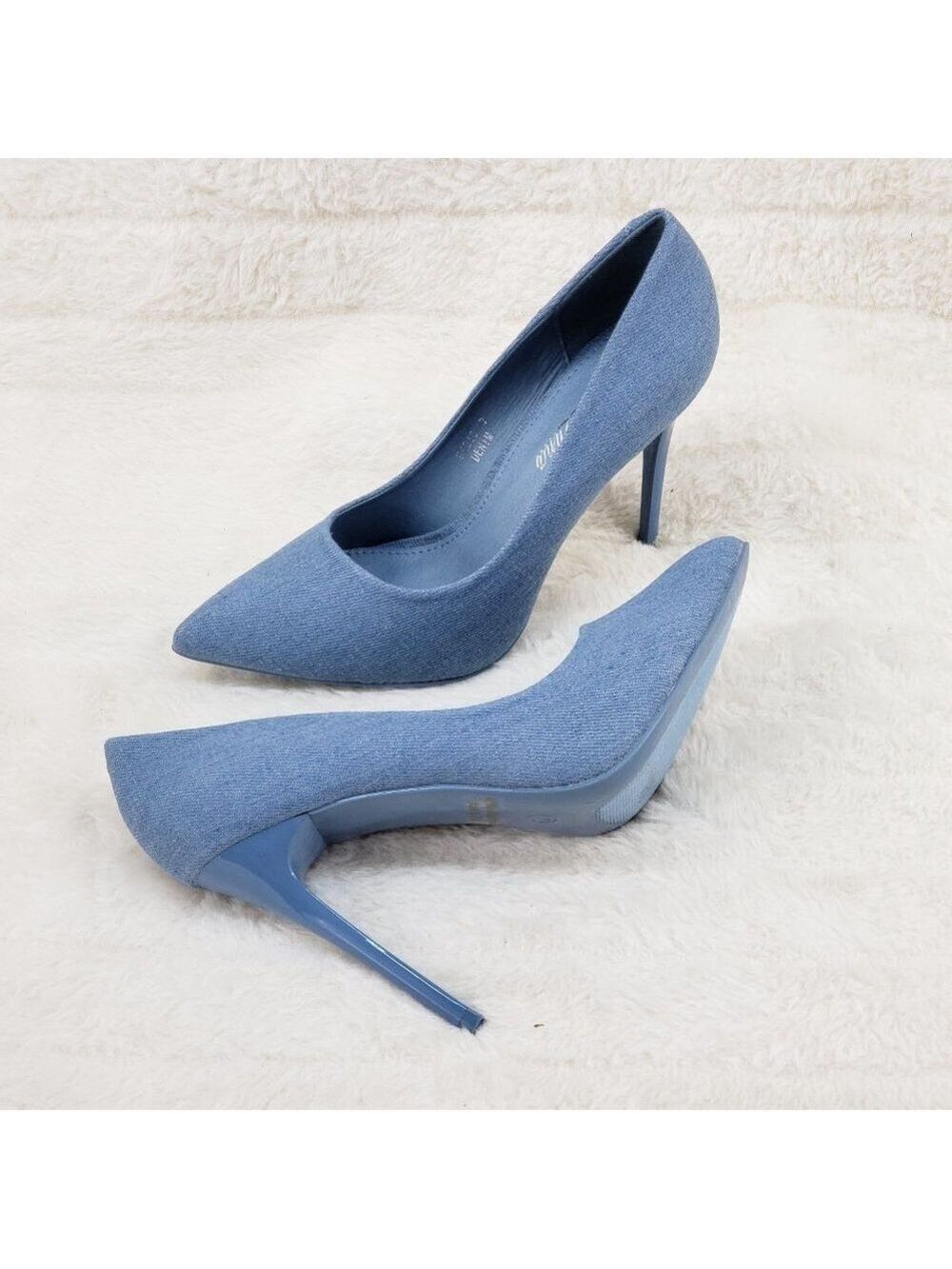 Denim High Heel Pumps Matching Colored Sole Fabio